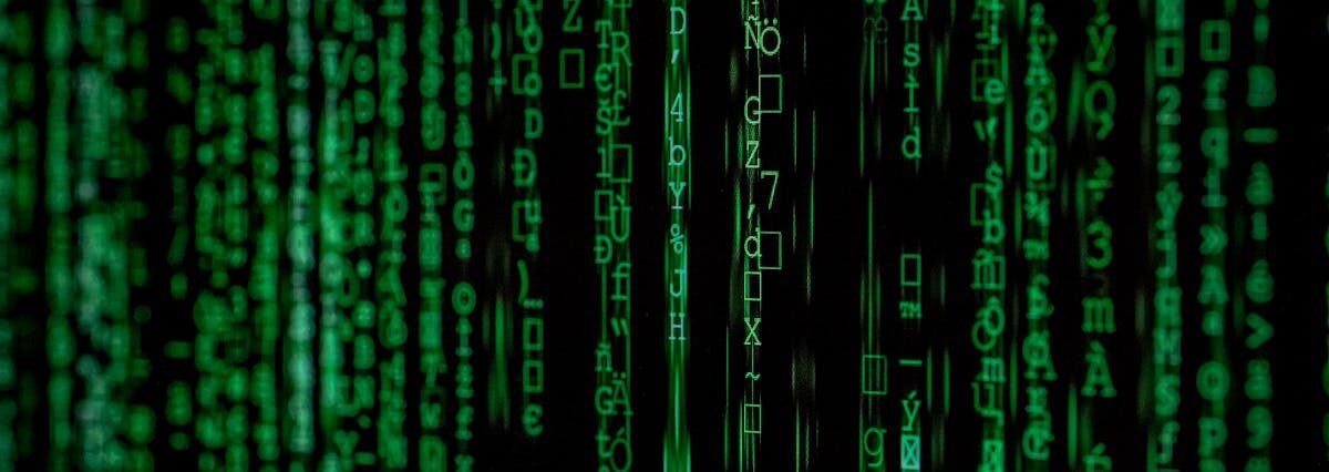 Abstract green matrix code background with binary style.